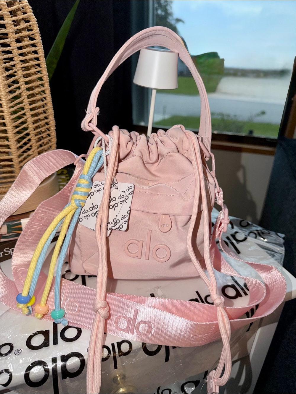 ALO Yoga Blush Pink Drawstring Mini Bucket Bag - Picture 2 of 16
